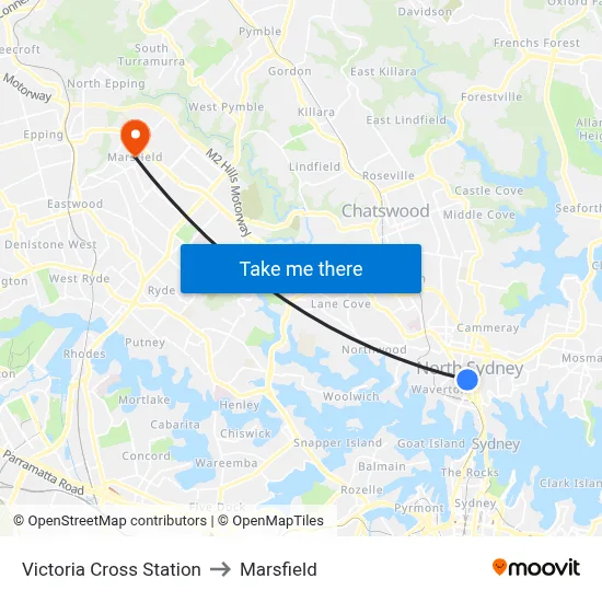 Victoria Cross Station to Marsfield map