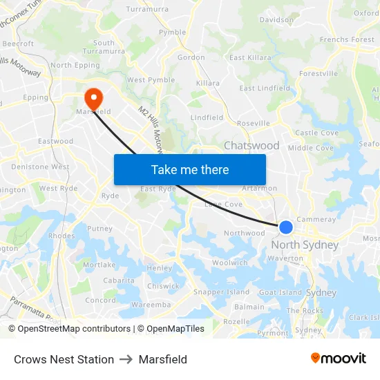 Crows Nest Station to Marsfield map