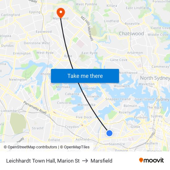 Leichhardt Town Hall, Marion St to Marsfield map