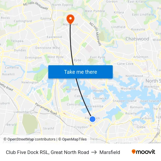Club Five Dock RSL, Great North Road to Marsfield map