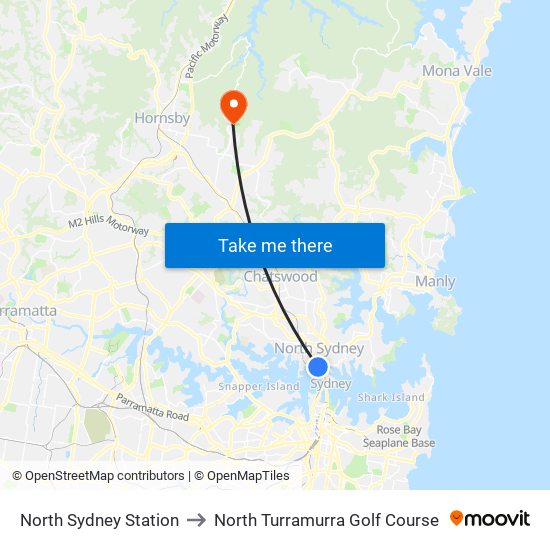 North Sydney Station to North Turramurra Golf Course map