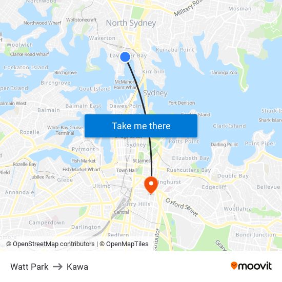 Watt Park to Kawa map