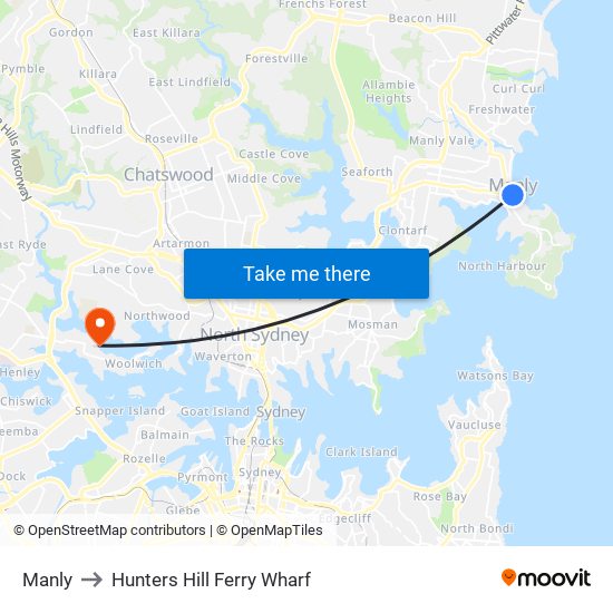 Manly to Hunters Hill Ferry Wharf map