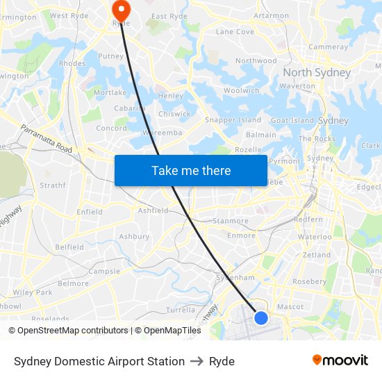 Sydney Domestic Airport Station to Ryde map