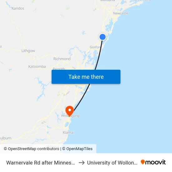 Warnervale Rd after Minnesota Rd to University of Wollongong map