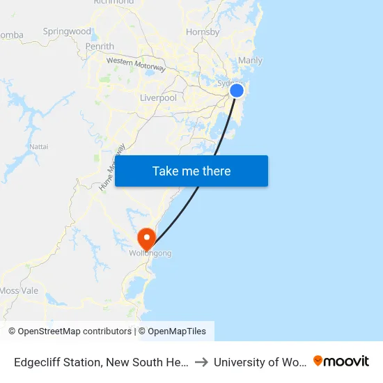 Edgecliff Station, New South Head Rd, Stand N to University of Wollongong map
