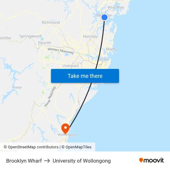 Brooklyn Wharf to University of Wollongong map