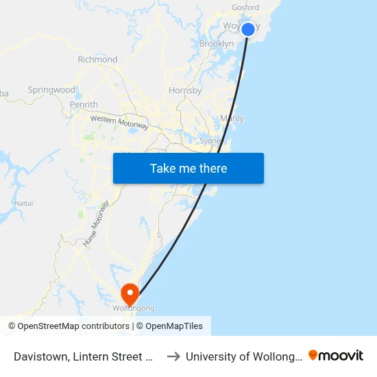Davistown, Lintern Street Wharf to University of Wollongong map