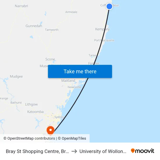 Bray St Shopping Centre, Bray St to University of Wollongong map