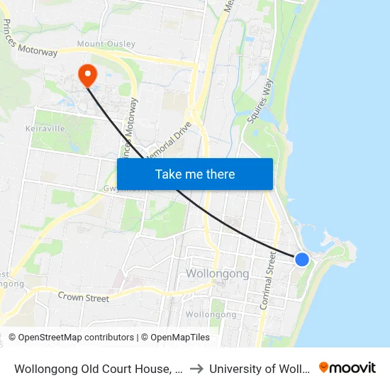 Wollongong Old Court House, Harbour St to University of Wollongong map