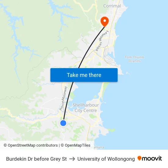 Burdekin Dr before Grey St to University of Wollongong map