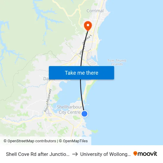 Shell Cove Rd after Junction Rd to University of Wollongong map