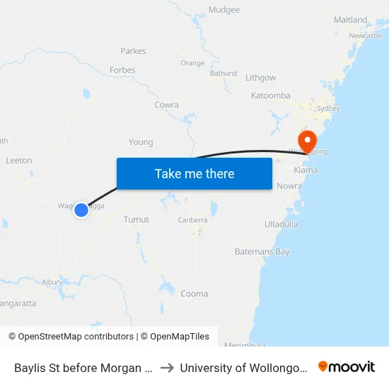 Baylis St before Morgan St to University of Wollongong map