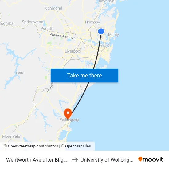 Wentworth Ave after Bligh St to University of Wollongong map
