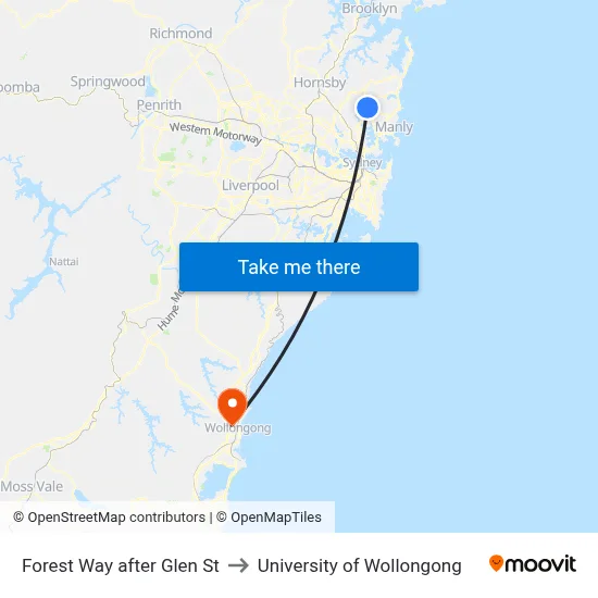 Forest Way after Glen St to University of Wollongong map