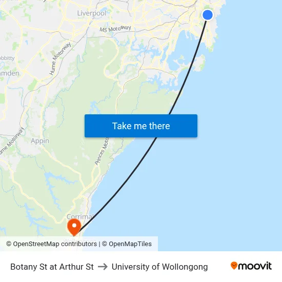 Botany St at Arthur St to University of Wollongong map
