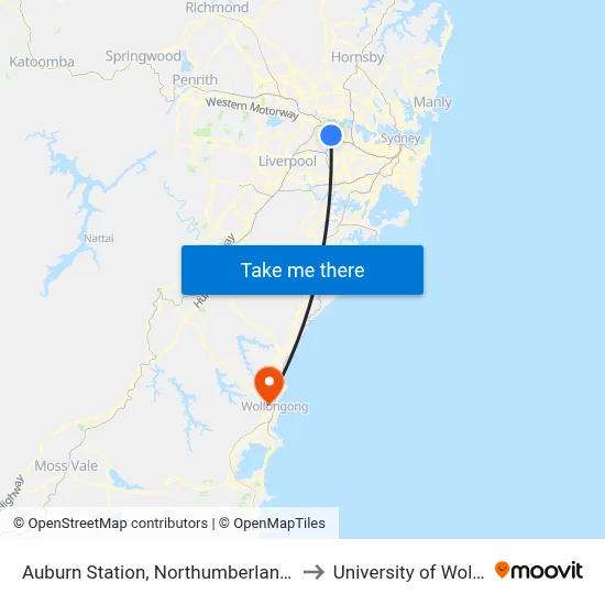Auburn Station, Northumberland Rd, Stand C to University of Wollongong map