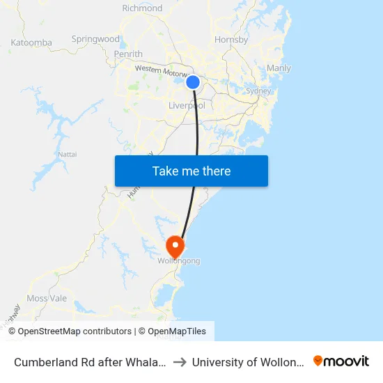 Cumberland Rd after Whalans Rd to University of Wollongong map
