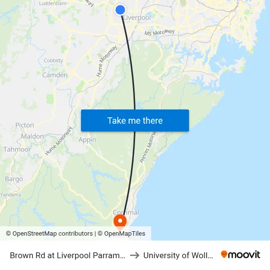 Brown Rd at Liverpool Parramatta Tway to University of Wollongong map