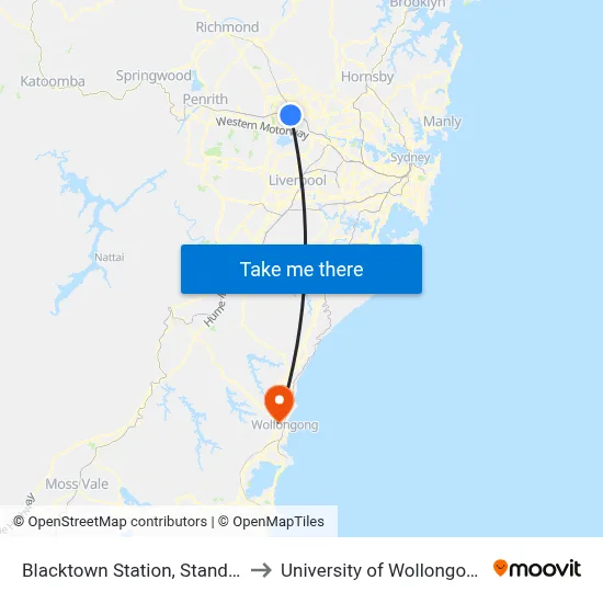 Blacktown Station, Stand C to University of Wollongong map
