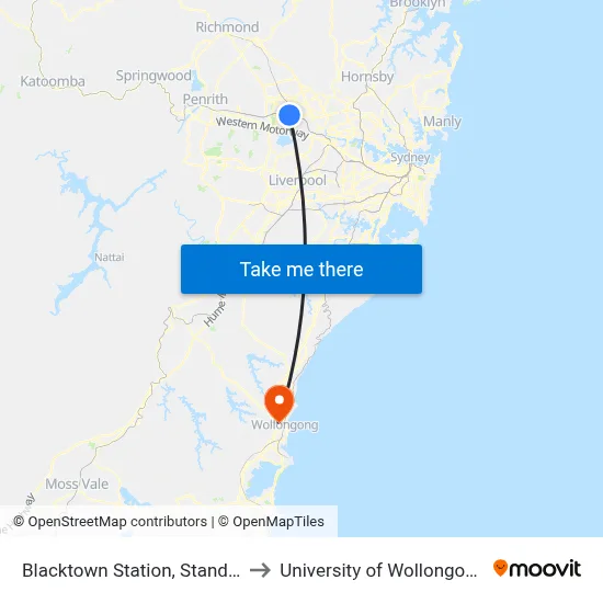 Blacktown Station, Stand F to University of Wollongong map