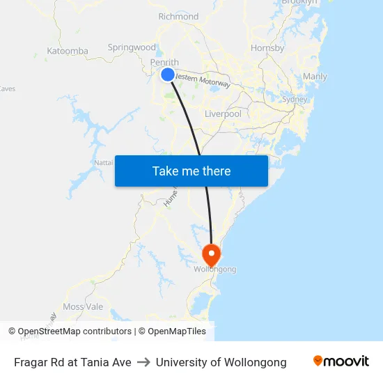 Fragar Rd at Tania Ave to University of Wollongong map