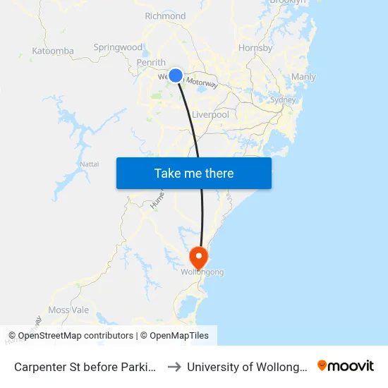Carpenter St before Parkin Rd to University of Wollongong map