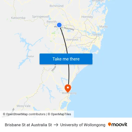 Brisbane St at Australia St to University of Wollongong map