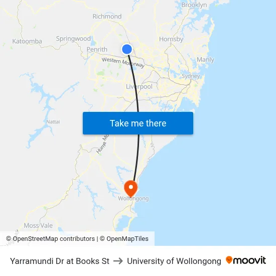 Yarramundi Dr at Books St to University of Wollongong map