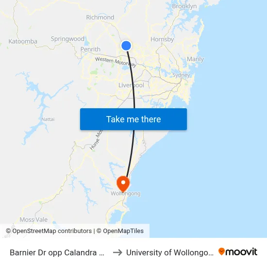 Barnier Dr opp Calandra Ave to University of Wollongong map