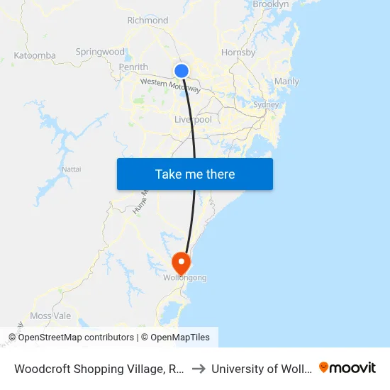 Woodcroft Shopping Village, Richmond Rd to University of Wollongong map