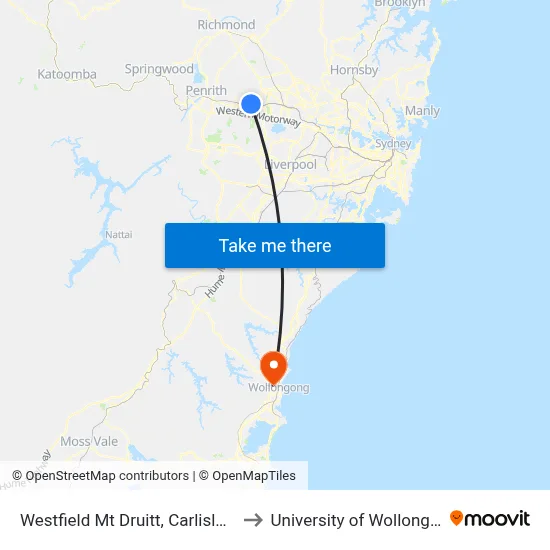 Westfield Mt Druitt, Carlisle Ave to University of Wollongong map
