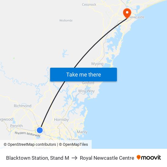 Blacktown Station, Stand M to Royal Newcastle Centre map