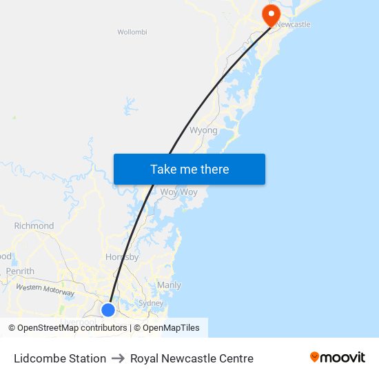 Lidcombe Station to Royal Newcastle Centre map