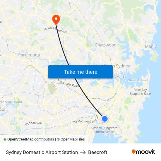 Sydney Domestic Airport Station to Beecroft map