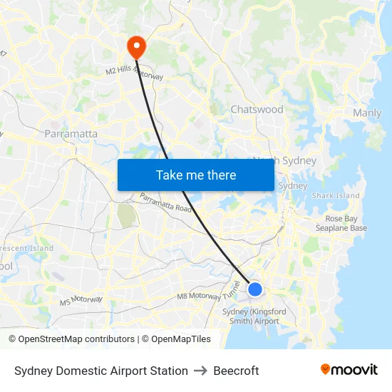 Sydney Domestic Airport Station to Beecroft map