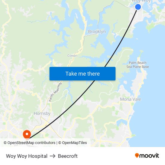 Woy Woy Hospital to Beecroft map