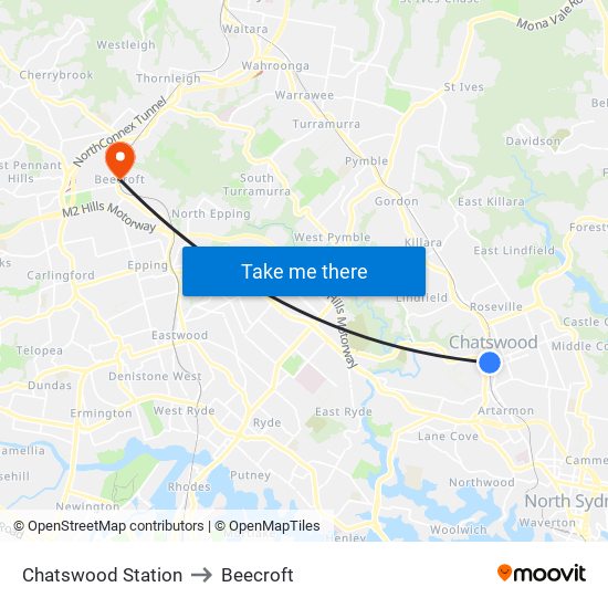 Chatswood Station to Beecroft map