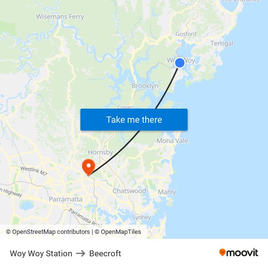 Woy Woy Station to Beecroft map