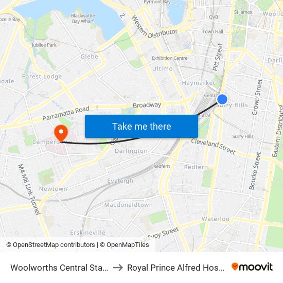 Woolworths Central Station to Royal Prince Alfred Hospital map