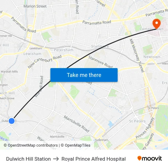 Dulwich Hill Station to Royal Prince Alfred Hospital map