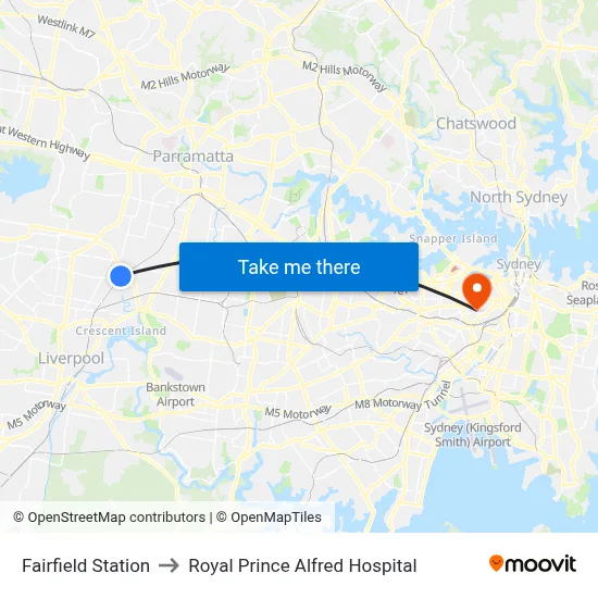Fairfield Station to Royal Prince Alfred Hospital map