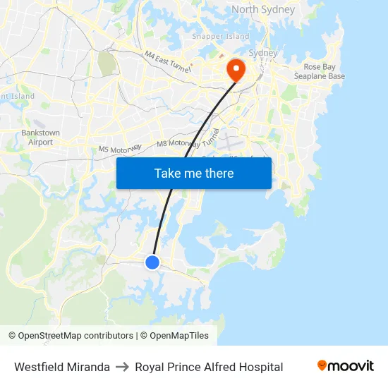 Westfield Miranda to Royal Prince Alfred Hospital map