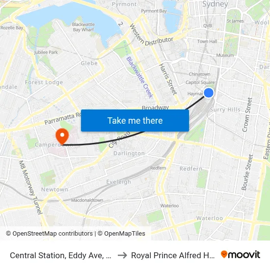 Central Station, Eddy Ave, Stand C to Royal Prince Alfred Hospital map