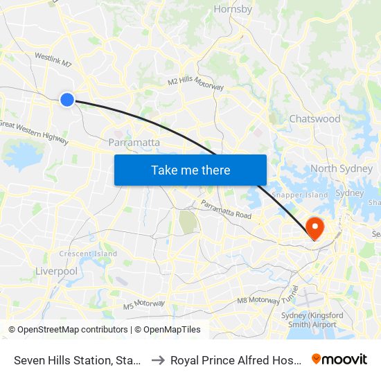 Seven Hills Station, Stand A to Royal Prince Alfred Hospital map