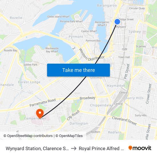 Wynyard Station, Clarence St, Stand R to Royal Prince Alfred Hospital map