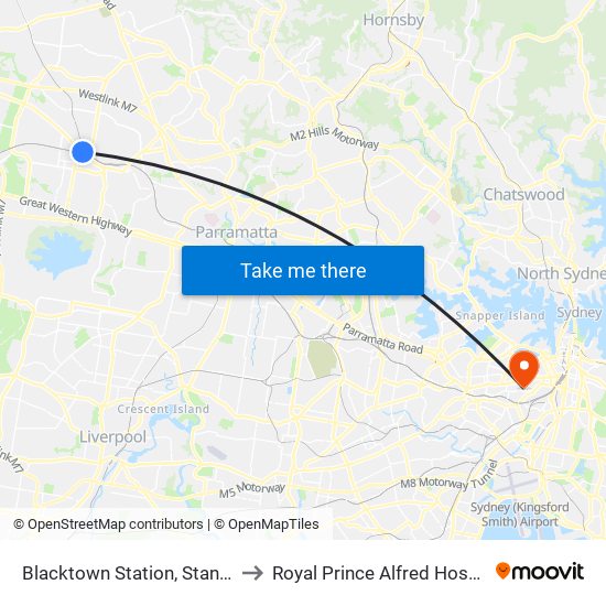 Blacktown Station, Stand M to Royal Prince Alfred Hospital map