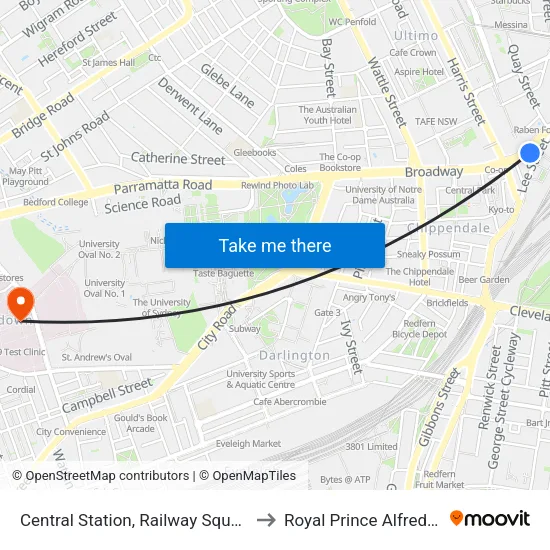 Central Station, Railway Square, Stand M to Royal Prince Alfred Hospital map