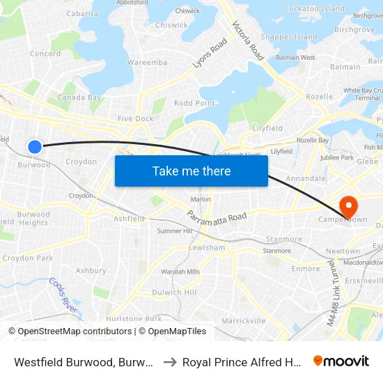 Westfield Burwood, Burwood Rd to Royal Prince Alfred Hospital map