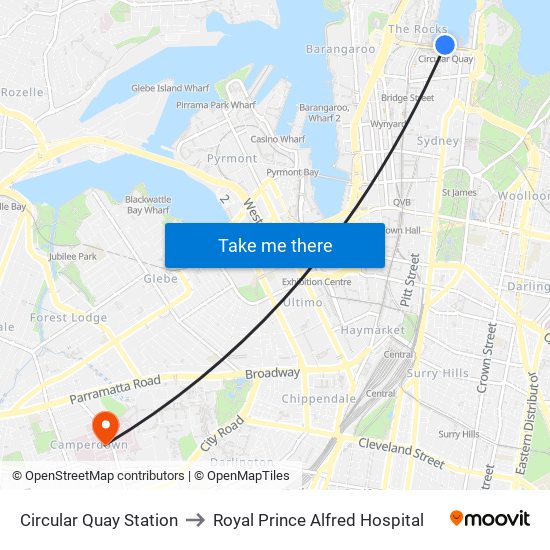 Circular Quay Station to Royal Prince Alfred Hospital map